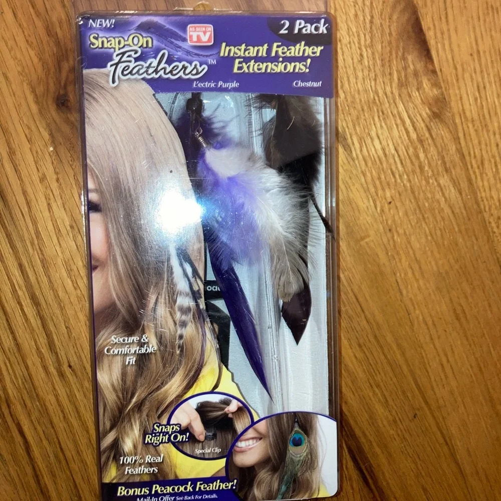 Snap-on Hair Feathers,  Instant Feather Extenions L'ectric Purple & Chestnut - 2